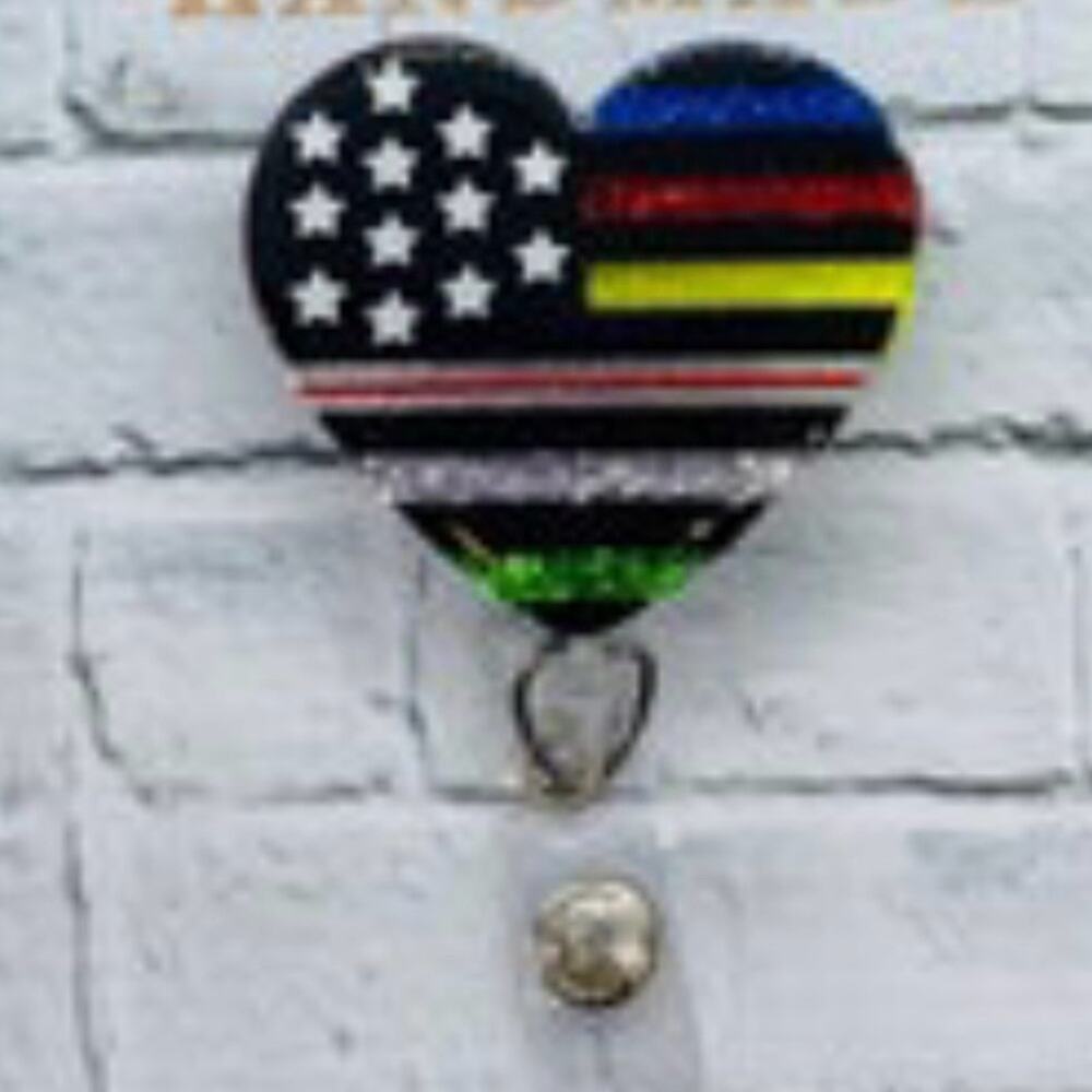 ID Badge / card holder First Responders / Military / Nurse Heart with clip EUC